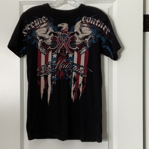 Affliction Black and Red Skull Graphic Tee - Picture 1 of 3
